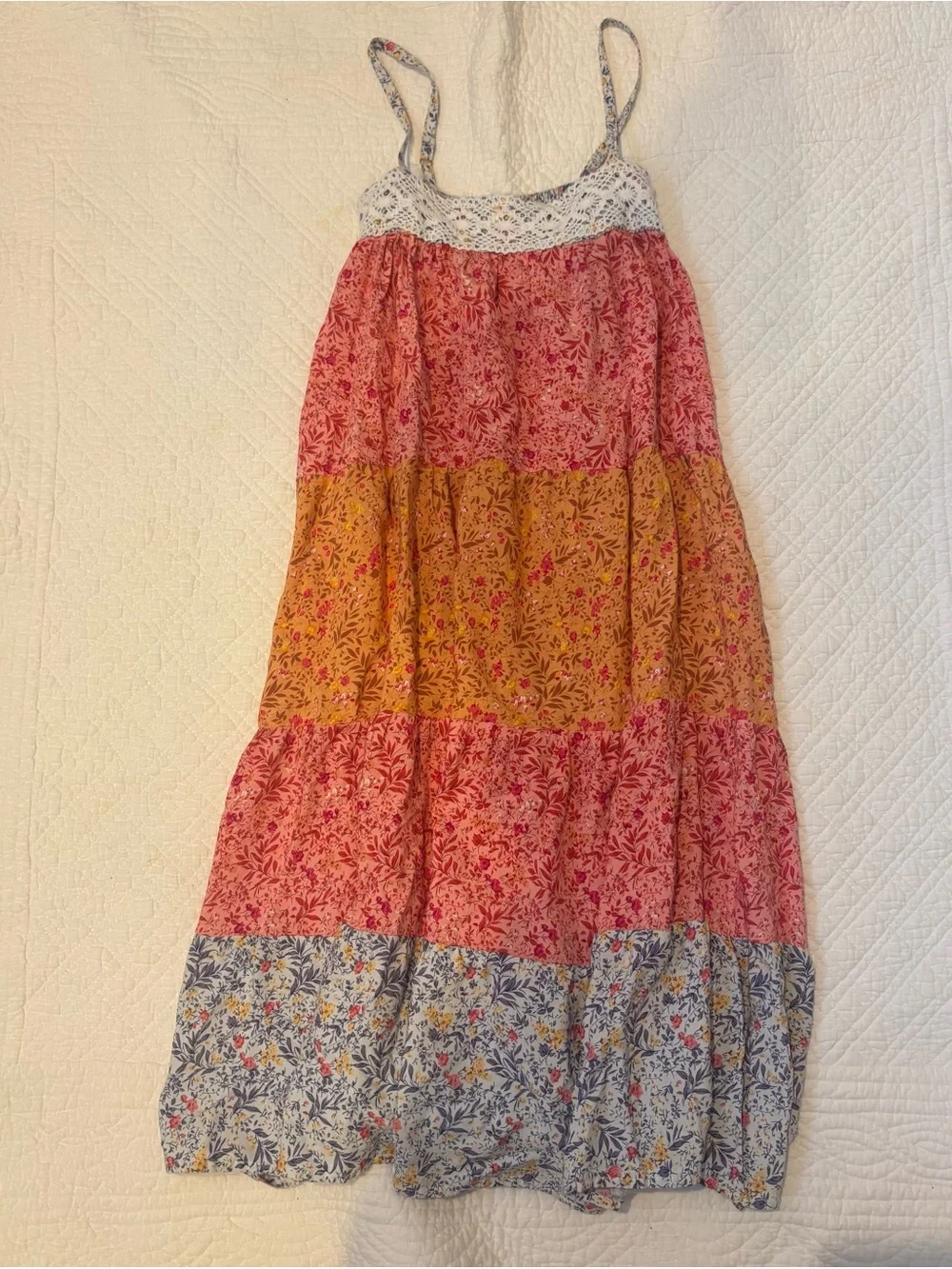 Tiered Floral Maxi Skirt in Pink, Mustard & Blue